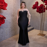 Plus-Size Women Elegant Lace One-Shoulder Sexy Evening Dress