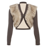 Women's Autumn Furry Patchwork Cropped Jacket