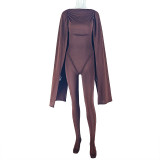 Women's Solid Cape Sleeve Patchwork Tight Fitting Jumpsuit