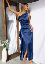 Women's Summer Solid Slit One-Shoulder Evening Dress Women's Summer Solid Slit One-Shoulder Evening Dress