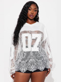 Women's Lace Embroidered Patchwork See-Through V-Neck Long Sleeve Top