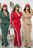 Women's Autumn Color-Blocked Long Sleeve Zip Hooded Jumpsuit