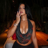 Women's Summer Halter Neck Low Back Printed Camisole