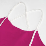 Women's Cross Strap Sleeveless Color-Blocked High-Waist Jumpsuit