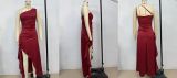 Women's Summer Solid Slit One-Shoulder Evening Dress