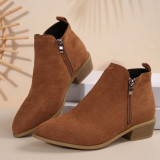 Women's Winter Plus Size Suede Pointed Side Zip Mid Heel Chelsea Boots