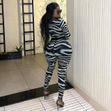 Women's Autumn Round Neck Cut-Out Long Sleeve Bodysuit Pants Set