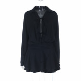 Women's Fashion Chic Lace-Up Long Sleeve Short Dress