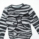 Women's Autumn Round Neck Cut-Out Long Sleeve Bodysuit Pants Set