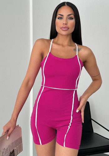 Women's Cross Strap Sleeveless Color-Blocked High-Waist Jumpsuit