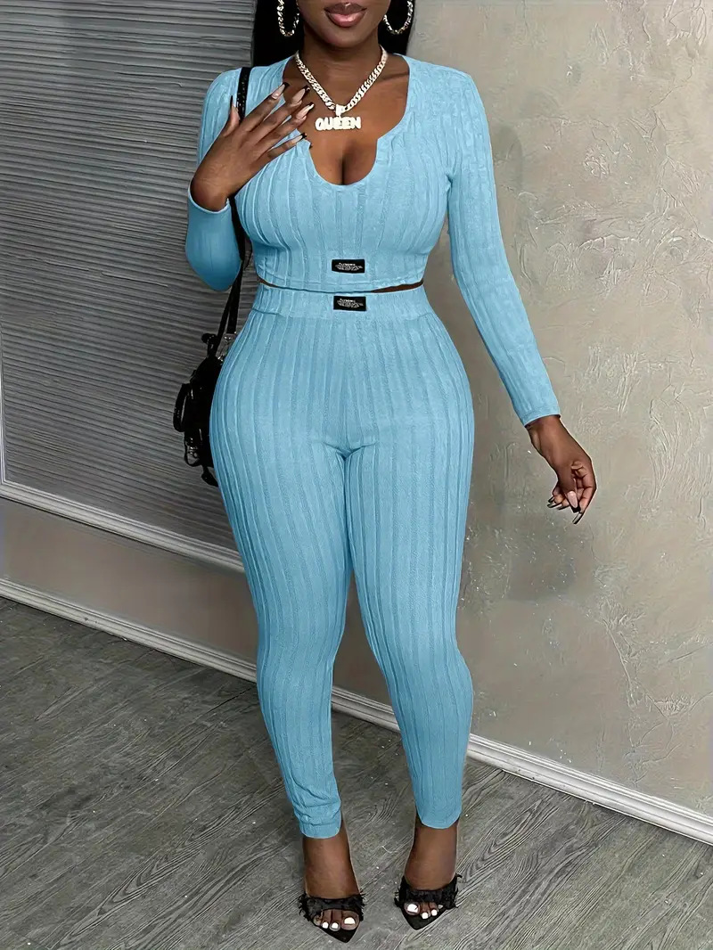 Women's Knit Long Sleeve Casual Two-Piece Pants Set