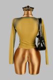 Women's Summer See-Through Printed Seamless Long Sleeve Top
