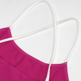 Women's Cross Strap Sleeveless Color-Blocked High-Waist Jumpsuit