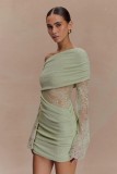 Women's Chic Lace Patchwork Off-Shoulder Knit Short Dress