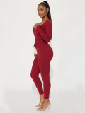 Women's Autumn Lace-Up Long Sleeve Solid Two-Piece Pants Set