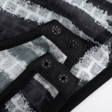 Women's Autumn Round Neck Cut-Out Long Sleeve Bodysuit Pants Set