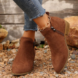 Women's Winter Plus Size Suede Pointed Side Zip Mid Heel Chelsea Boots