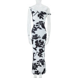 Women's Summer Off Shoulder Printed Bodycon Long Dress