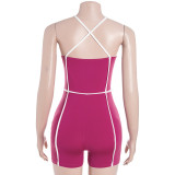 Women's Cross Strap Sleeveless Color-Blocked High-Waist Jumpsuit