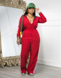Women's Autumn Color-Blocked Long Sleeve Zip Hooded Jumpsuit