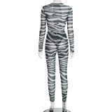 Women's Autumn Round Neck Cut-Out Long Sleeve Bodysuit Pants Set