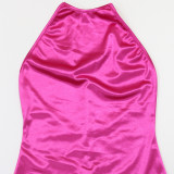 Women's Slim Fit Halter Neck Solid Color Long Dress