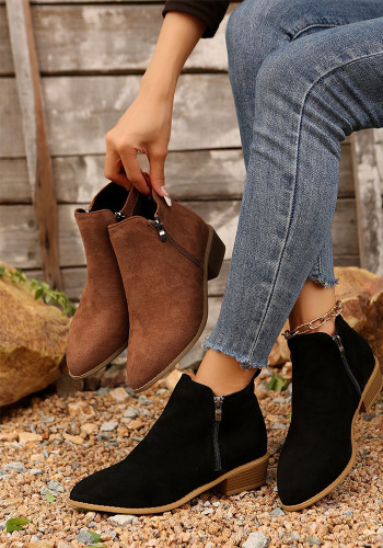 Women's Winter Plus Size Suede Pointed Side Zip Mid Heel Chelsea Boots