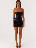 Women's Summer Strapless Sequin Bodycon Short Dress