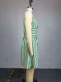 Women's Autumn Sweet Striped Stand Collar Sleeveless Button-Down Dress