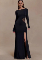 Women's Long Sleeve Cut-Out See Through Slit Long Dress