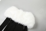 Women's Autumn Off-Shoulder Furry Patchwork Sexy Hollow Out Long Sleeve Jumpsuit