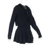 Women's Fashion Chic Lace-Up Long Sleeve Short Dress