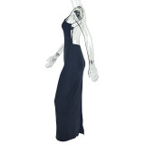 Women's Solid Chic Low Waist Halter Neck Sleeveless Long Dress