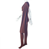 Women's Solid Cape Sleeve Patchwork Tight Fitting Jumpsuit