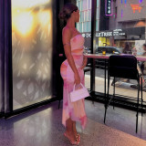 Women's Sweet See-Through Mesh Patchwork Off-Shoulder Slim Fit Dress