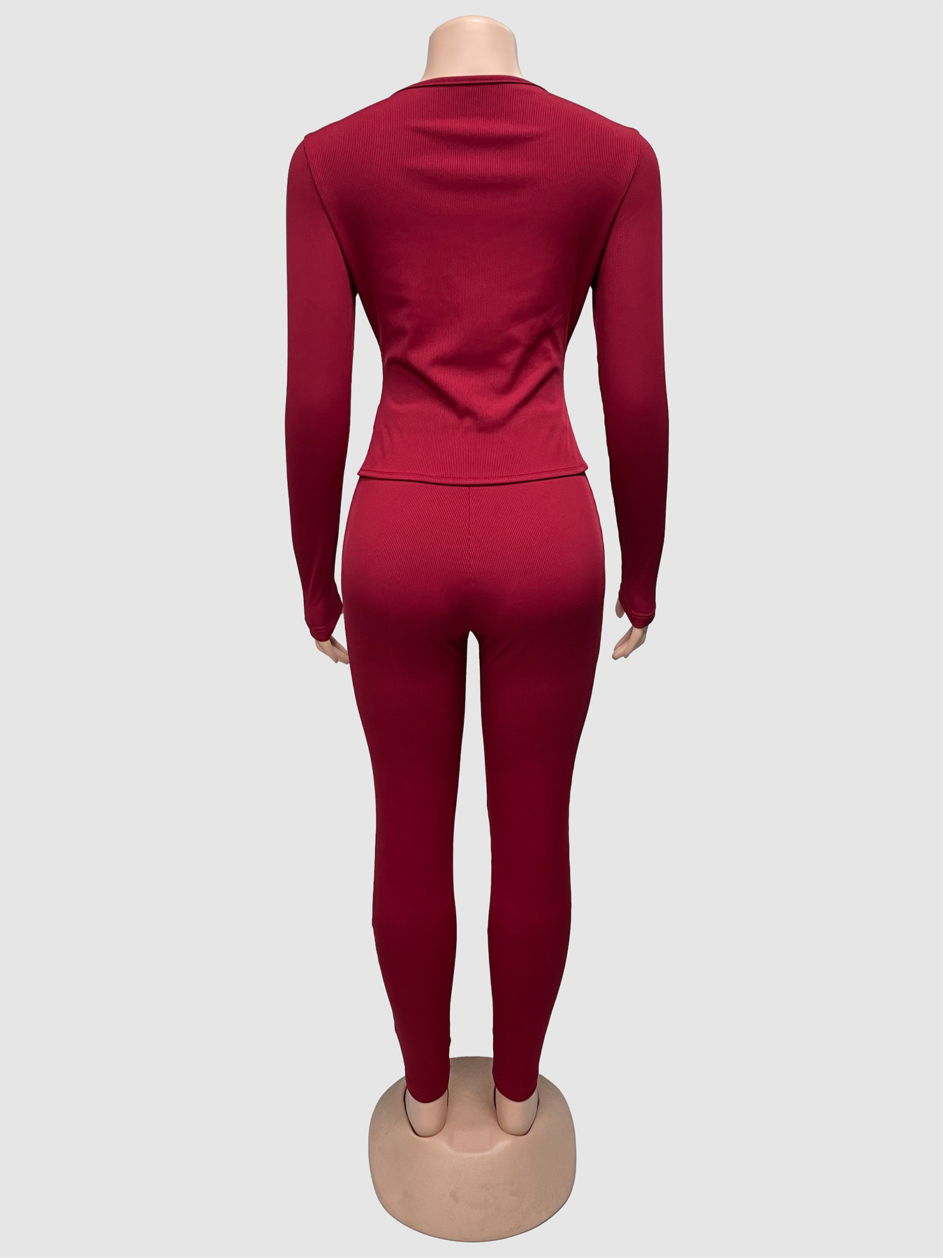 Women's Autumn Lace-Up Long Sleeve Solid Two-Piece Pants Set