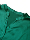 Women's Plus Size Dark Green Shirt Casual V-Neck Luxury Short Sleeve Top