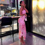 Women's Sweet See-Through Mesh Patchwork Off-Shoulder Slim Fit Dress