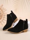 Women's Winter Plus Size Suede Pointed Side Zip Mid Heel Chelsea Boots