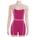 Women's Cross Strap Sleeveless Color-Blocked High-Waist Jumpsuit