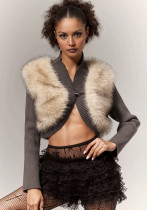 Women's Autumn Furry Patchwork Cropped Jacket