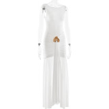 Women's Summer Sexy Solid Sleeveless Low Back Slit Pleated Long Dress