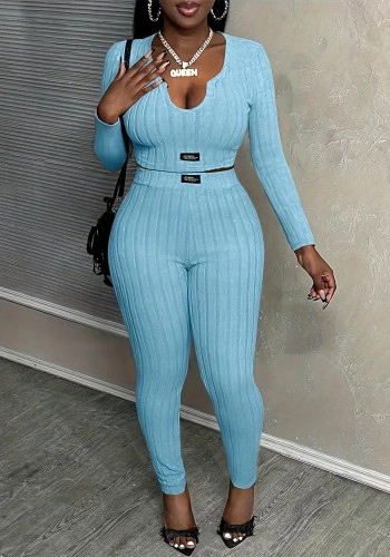 Women's Knit Long Sleeve Casual Two-Piece Pants Set