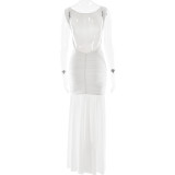 Women's Summer Sexy Solid Sleeveless Low Back Slit Pleated Long Dress