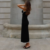 Women's Sleeveless Strappy Color-Blocked Bodycon Long Dress