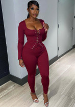 Women's Autumn Lace-Up Long Sleeve Solid Two-Piece Pants Set Women's Autumn Lace-Up Long Sleeve Solid Two-Piece Pants Set