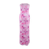 Women's Summer Strapless Printed Bodycon Long Dress