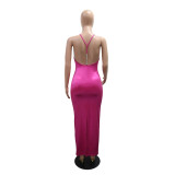 Women's Slim Fit Halter Neck Solid Color Long Dress