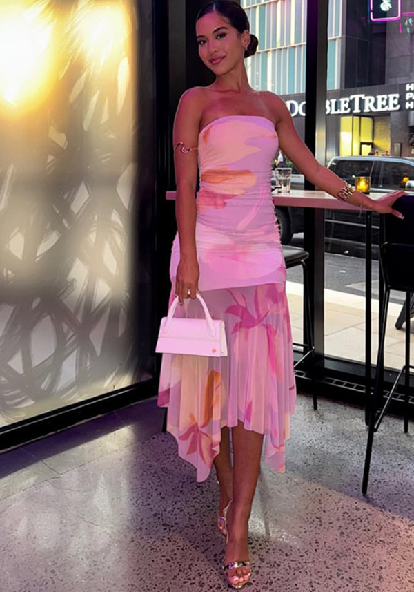 Women's Sweet See-Through Mesh Patchwork Off-Shoulder Slim Fit Dress