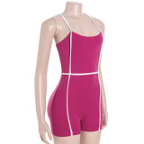 Women's Cross Strap Sleeveless Color-Blocked High-Waist Jumpsuit